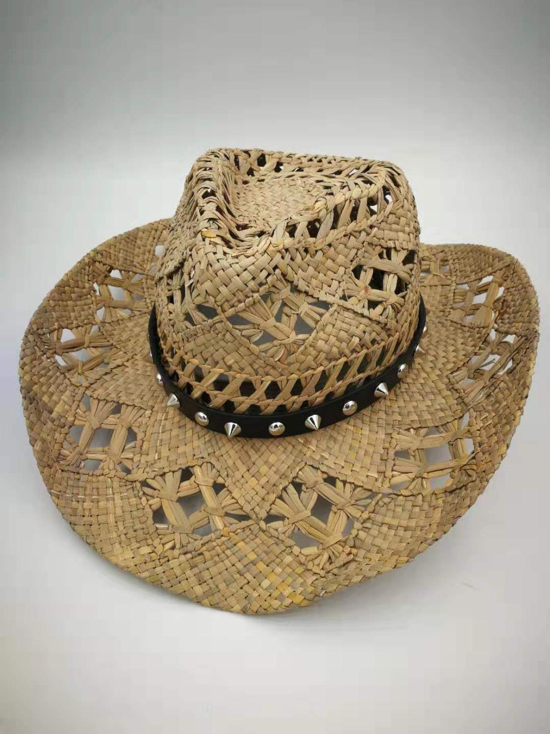 Naturlig raffia halm cowboy hat kvinder mænd håndlavede væve cowboy hatte til dame kvast sommer vestlige hatte  l3: 3