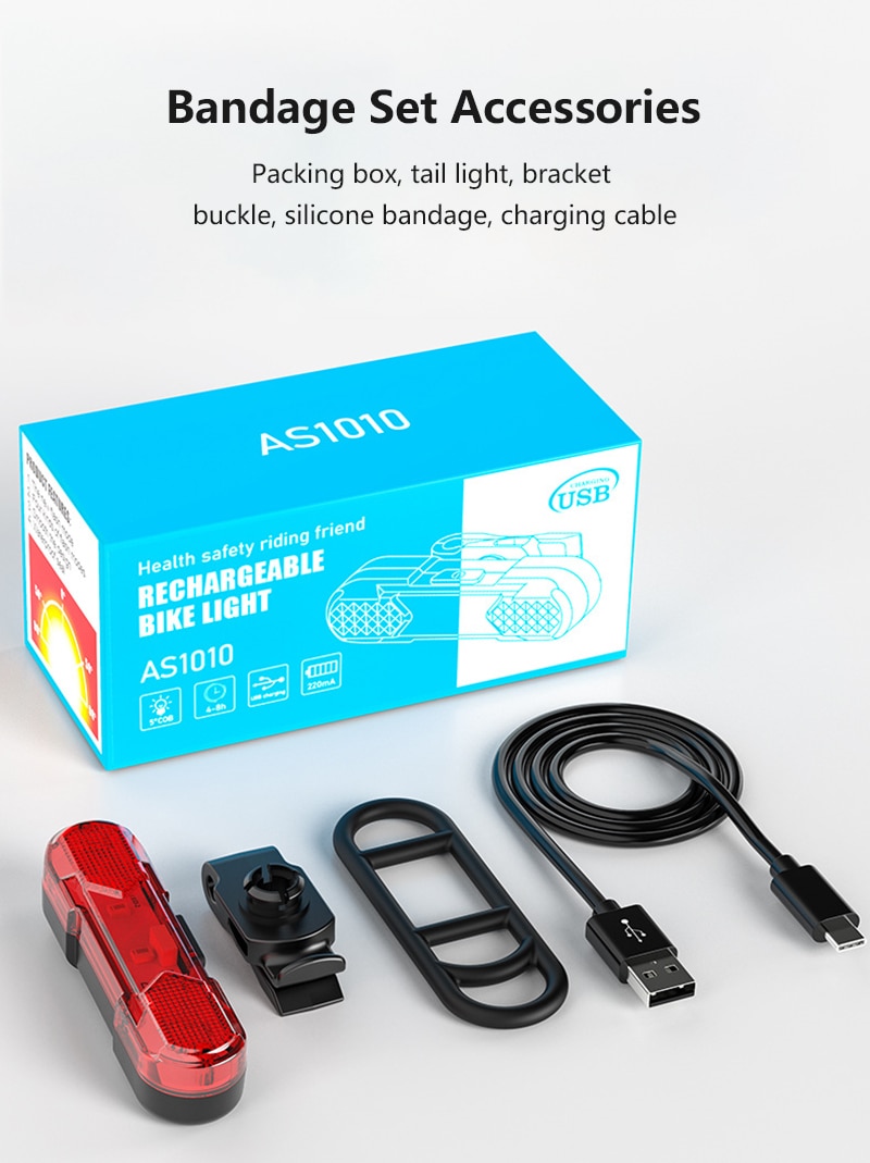 Bike Bicycle Lights Waterproof Power Safety LED USB Rechargeable Warning Light Flashlight Rear Tail Light Lamp for Night Cycling