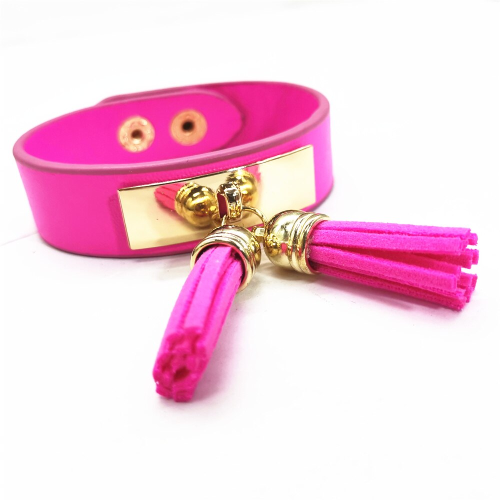 Kwastje Geel Zwart Neon Armbanden Mode Armbanden Charme Pu Lederen Armbanden Vrouwen Mode Armband Vrouwelijke Vrouwen Sieraden: fuxia