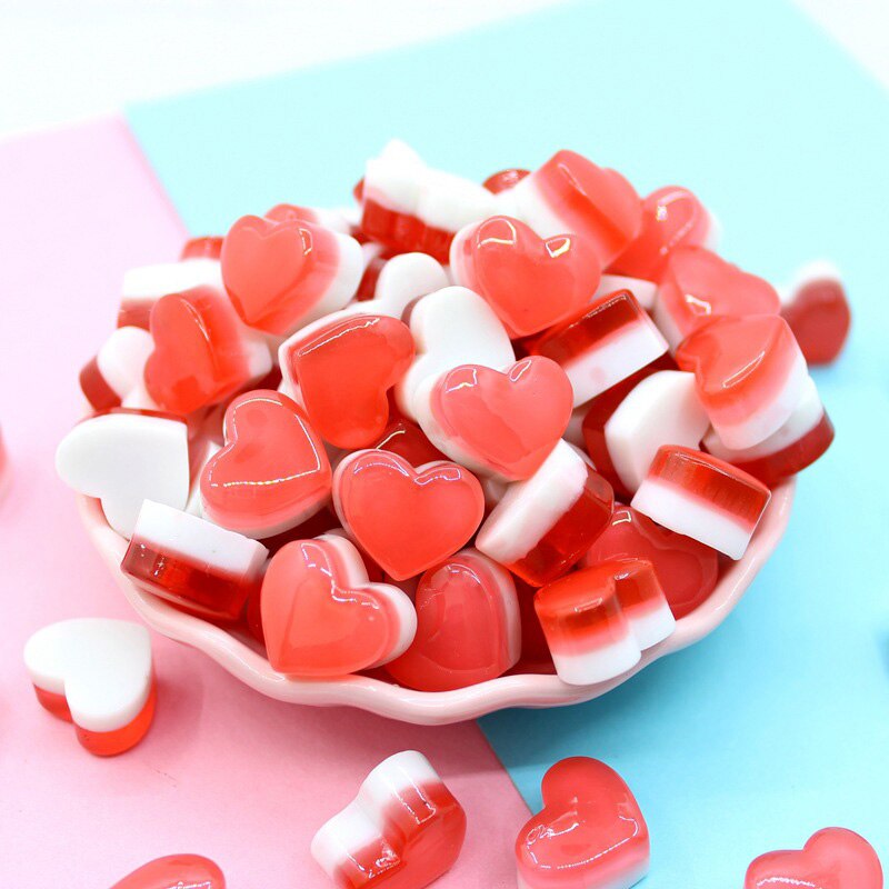 Boxi10/20pcs/pack Slime Additives Charms Resin Hearts Candy DIY Kit Slime Filler For Fluffy Clear Crystal Slime: Red 20pcs