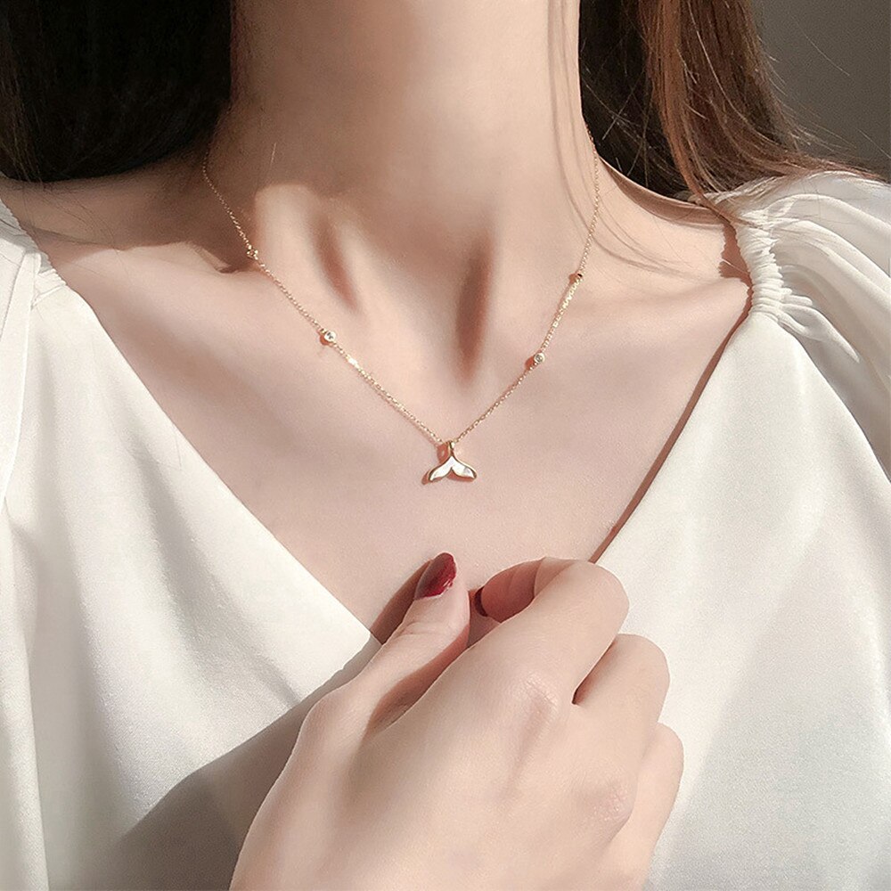 eins fischschwanz zirkon diamanten edelsteine anhänger halsketten für frauen Rose Gold Ton Halsband schmuck Schmuckstück neue