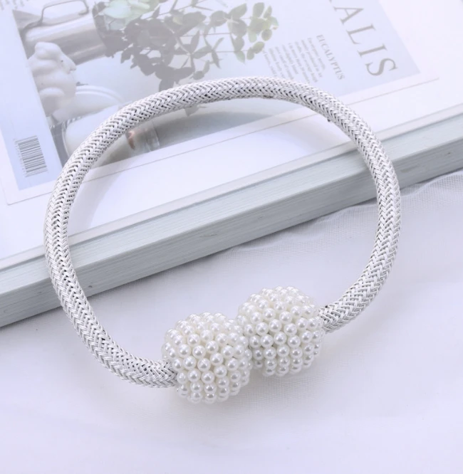 2 STUKS Parel Magnetische Gordijn Clip Gordijn Houders Tie Terug Gesp Clips Opknoping Bal Gesp Tie Terug Gordijn Decor Accessoires: WHITE / 55-90cm