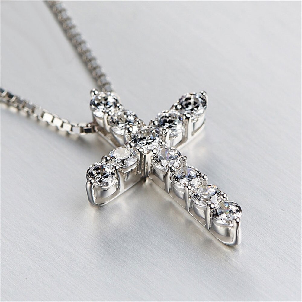 KNOCK 5A Zirconia Cross Pendant Necklace Bride Wedding Necklace For Women Classic Silver Color Zircon Stone Jewelry