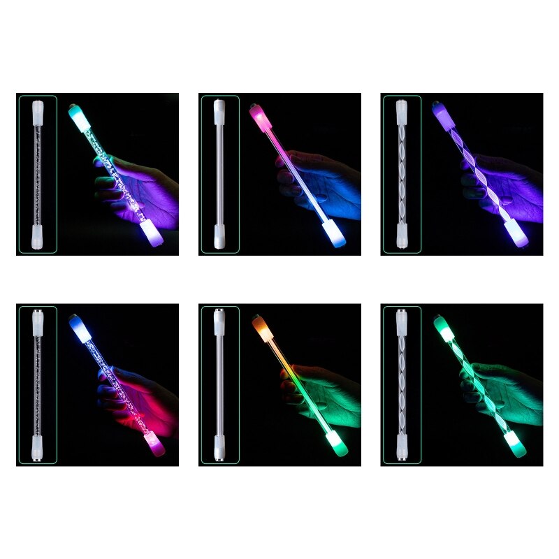 Fargerik spinnende penn finger roterende penn innebygd led-lys antiskli avtagbar studentunderholdningspenn for voksne