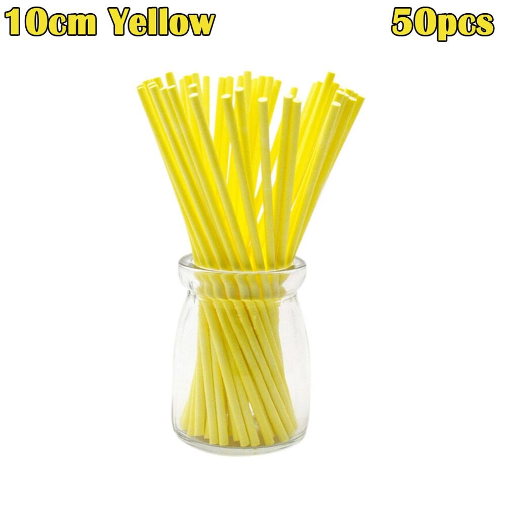 Bâtons couleur bonbon, bricolage, sucre artisanal, ventouses, papier solide, ventouse, 50 pièces/lot, 4 "/6": Yellow  10cm
