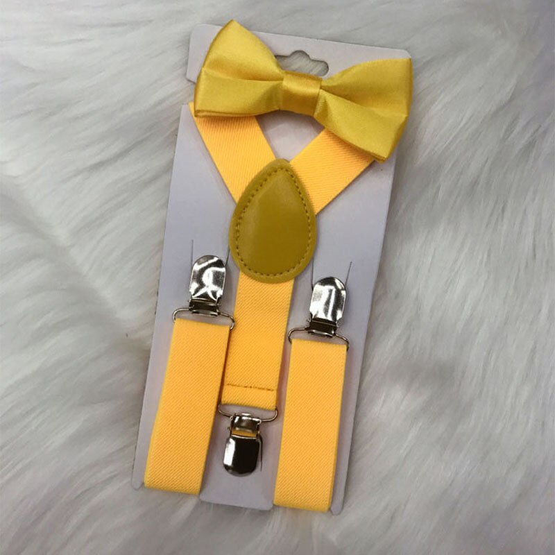 Bow Tie Suspenders Set For Baby Boys Elastic Solid Color Y-Back Braces Adjustable Suspender Children Matching Tuxedo Suit Brace: Yellow
