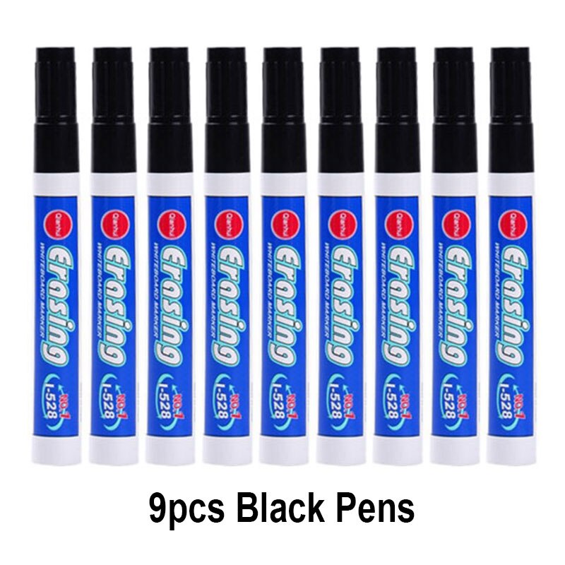 Stylo marqueur effaçable pour tableau blanc, grande capacité, bleu, vert, rouge, bleu, blanc, fournitures de bureau: 9pcs Black Pens