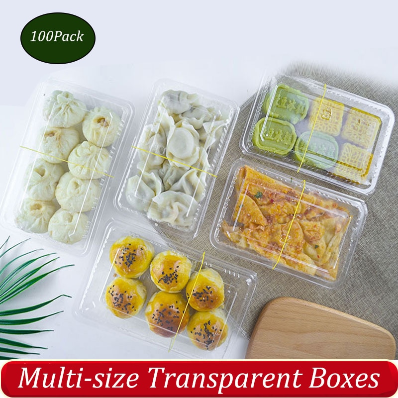 100Pack Disposable Clear Plastic Containers Transparent Box for Dessert Fruit Cake Salad Sandwiches Take Out Box