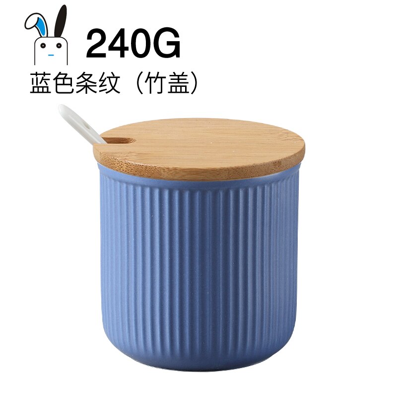 Single Pot Single Tank Ceramic Seasoning Jar Salt Shaker Oiler Kitchen Supplies Chinese Household Seasoning Box with Spoon Lid: Blue