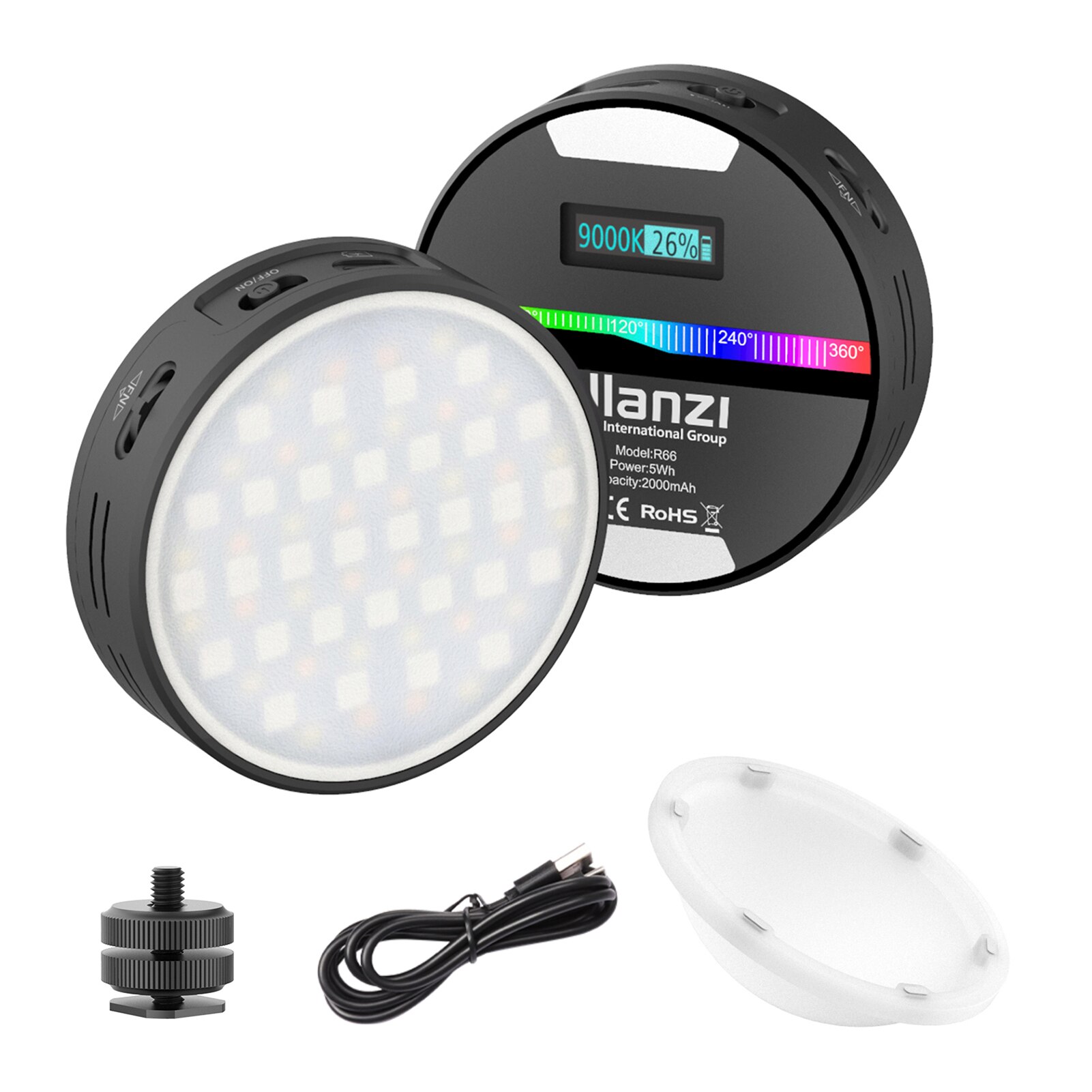 Ulanzi R66 Mini Rgb Led Video Light 2500K-9000K Dimbare Oplaadbare 20 Lichteffecten CRI95 + Magnetische adsorptie Voor Vlog