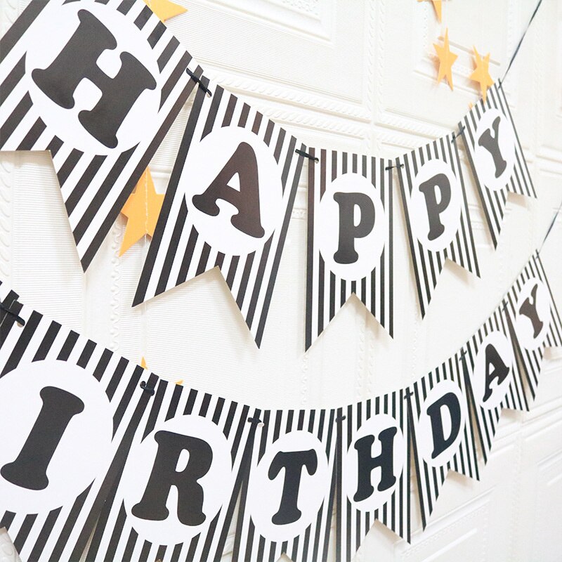 Happy birthday swallowtail flags black and white stripes birthday party background decoration flags