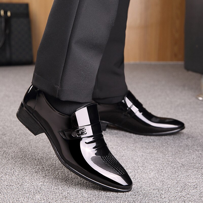 Zapatos formales de hombre del Océano Pacífico, Zapatos Oxford de charol con punta estrecha para hombres, Zapatos de vestir, Zapatos de negocios Oxford para hombres, Zapatos