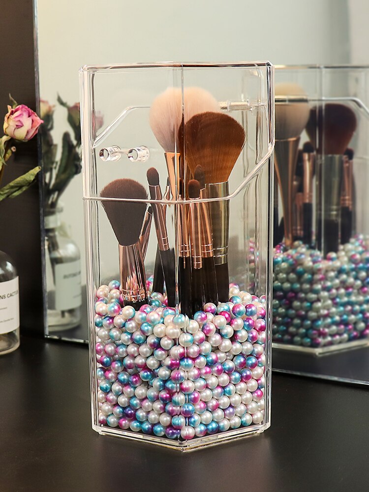 Caja de almacenamiento de acrílico para cosméticos, organizador pequeño de lápiz labial de maquillaje, almacenamiento de artículos de plástico, tocador, portalápices, HX50ST