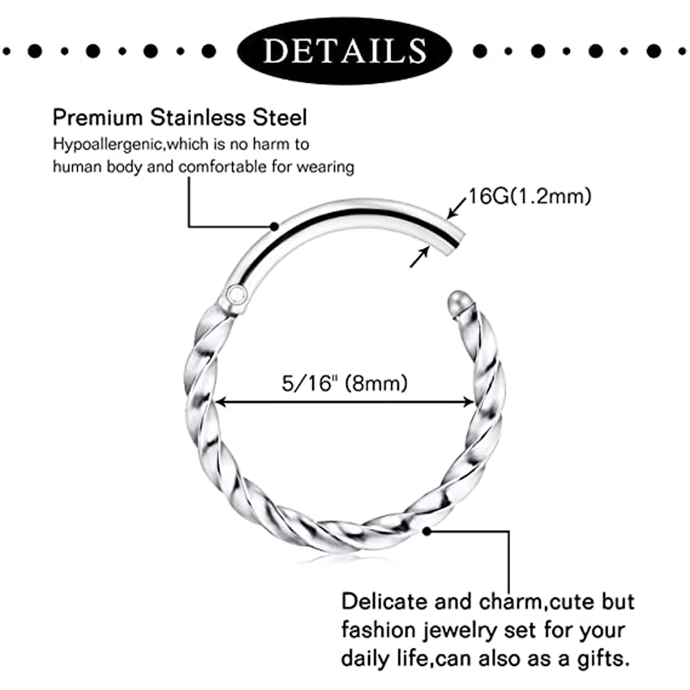 1 Uds. Anillos para tabique, aro para la nariz, herradura, pendientes de cartílago de acero inoxidable, aro, hélice, Tragus, tabique, joyería para Piercing