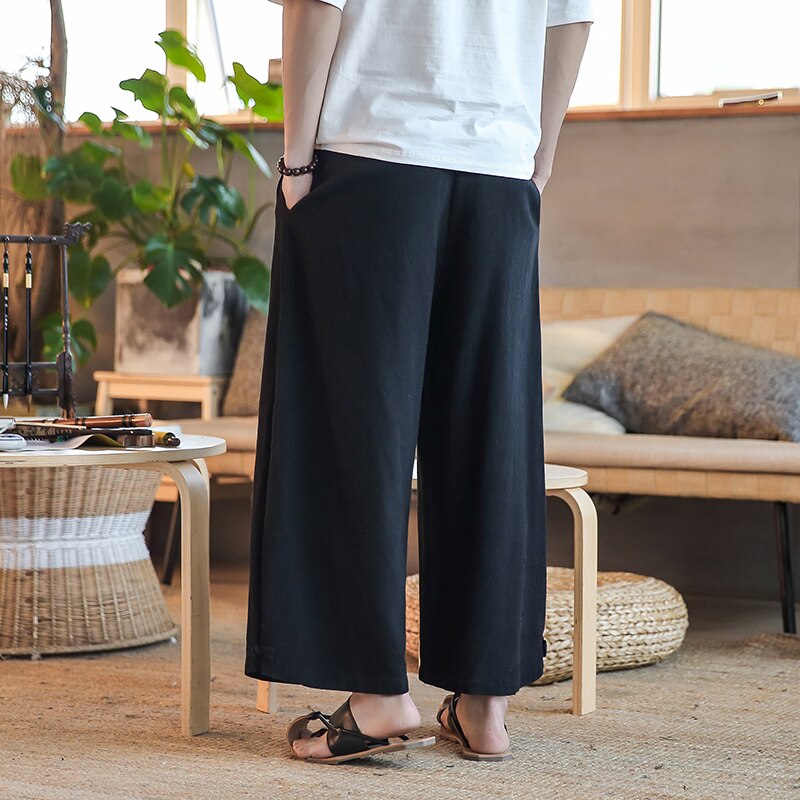 Pantalon pour hommes japonais | Élastique, taille large, pantalon à jambes larges, Kimono, pantalon masculin, couleur unie, Harem