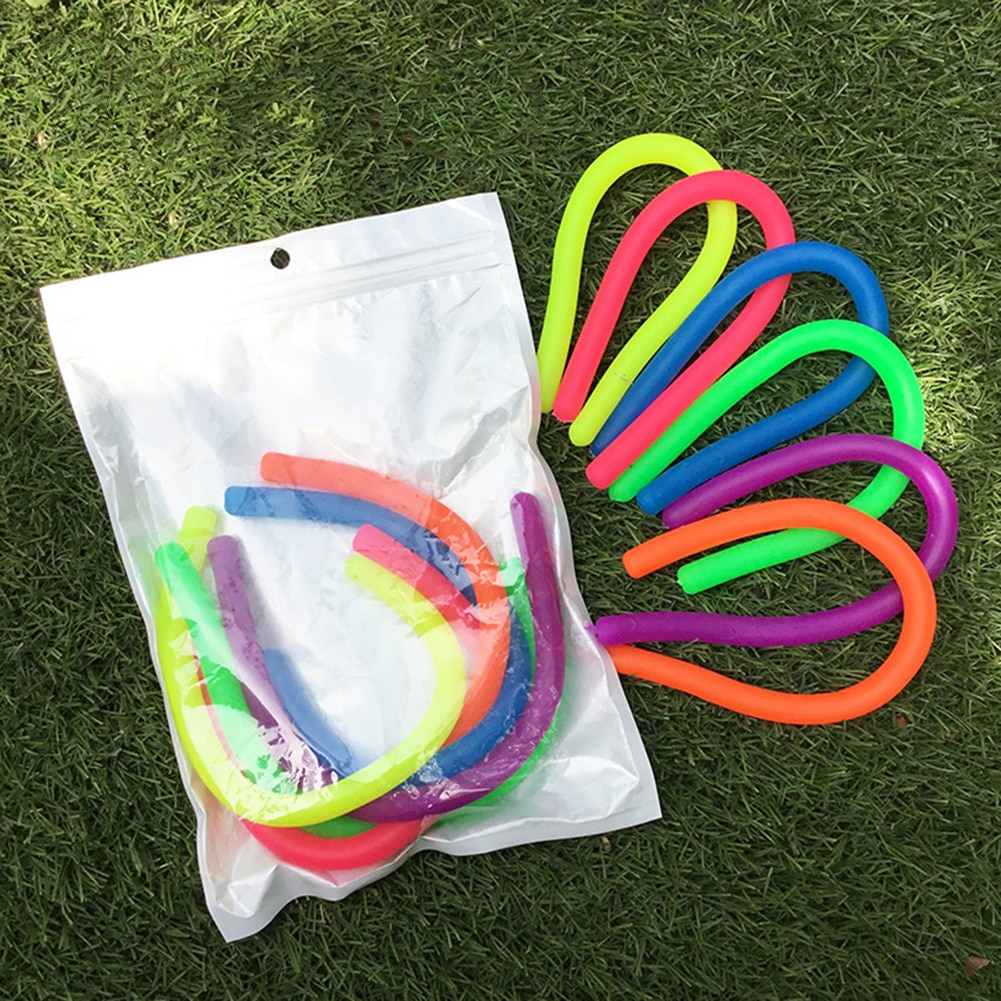 6pcs TPR Soft Noodle Elastic Rope Toys for Kids Decompression Artifact Vent Rope Neon slings anti-stress toys Random Colors