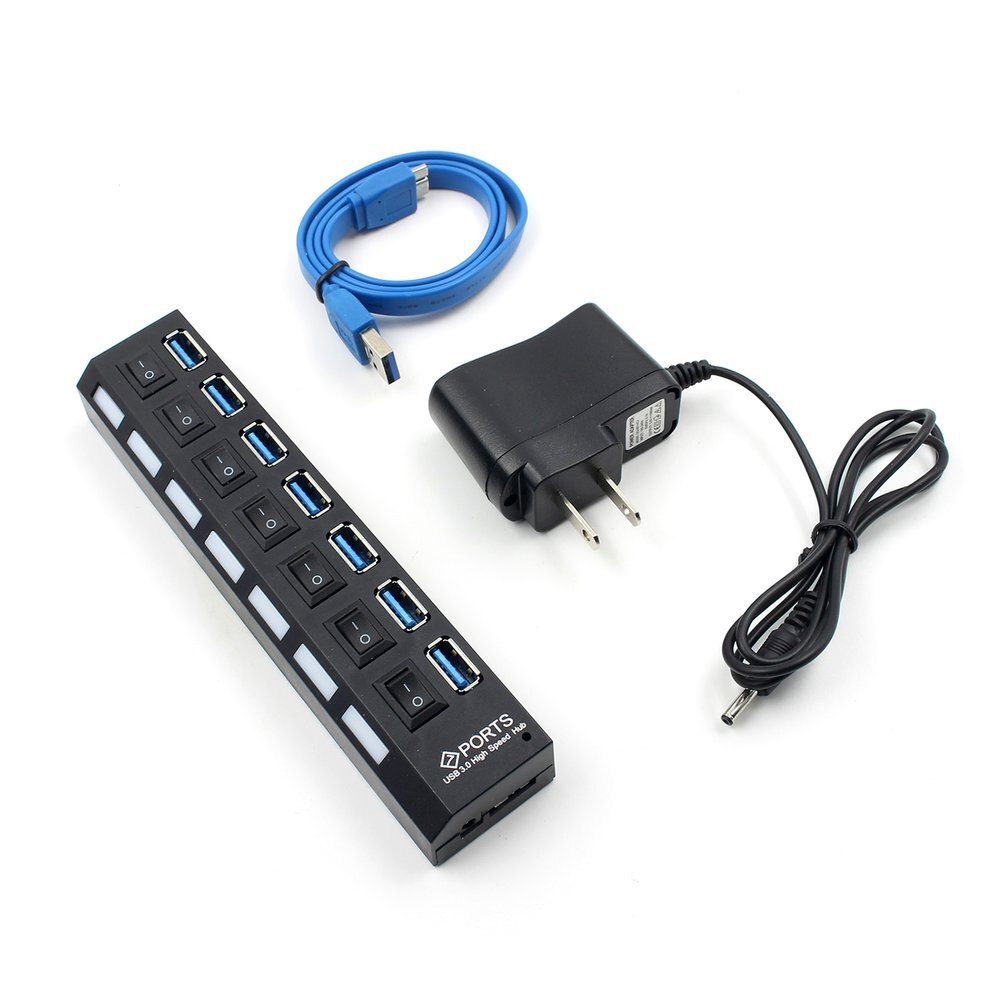 USB 3.0 Hub USB Hub 3.0 Multi USB Splitter 3 Hab Use Power Adapter 7 Port Multiple Expander USB3 Hub with Switch for PC US/EU: US Plug