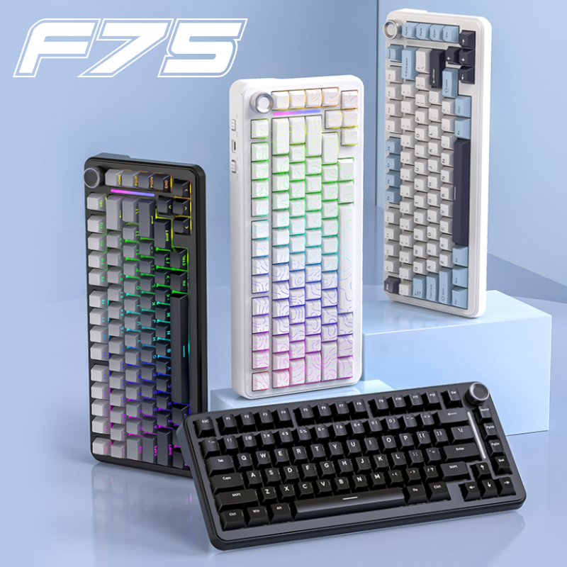 F75 - draadloze mechanische toetsenborden met verwisselbare toetsen, 75%  bluetooth-poorten met drie modi, /2.4g/ usb-c-poorten, rgb-achtergrondverlichting, montage met rubberen afdichting, , 4000 mah-batterij met lange levensduur.