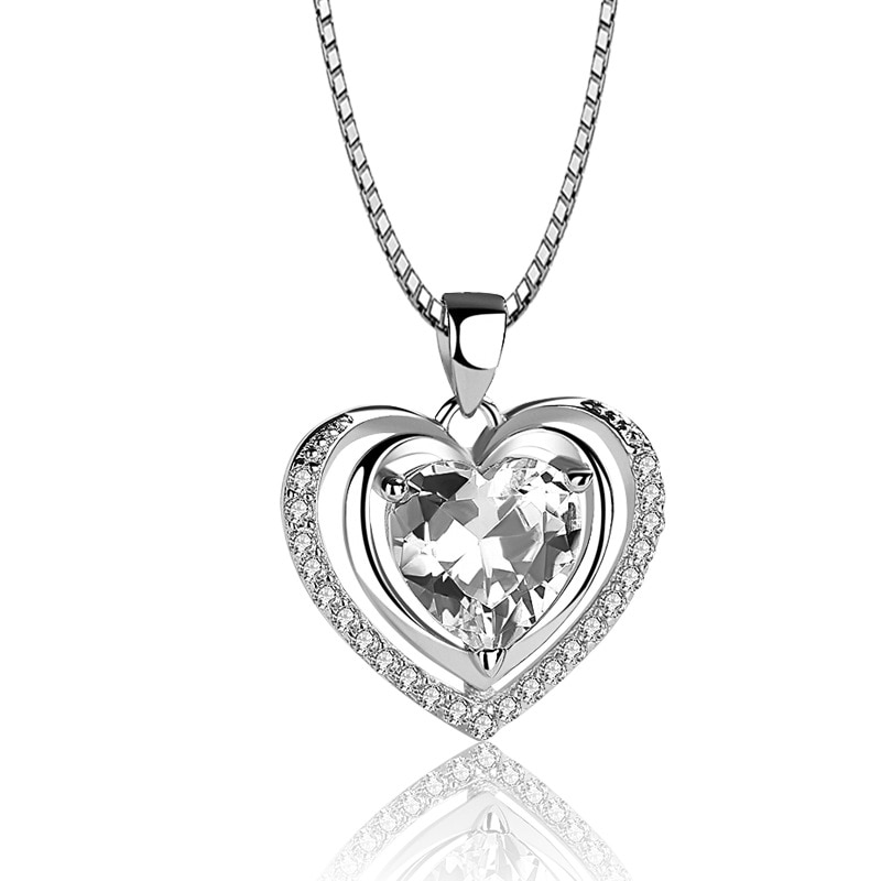 Fashionable Handmade Rhinestone Pendant Cubic Zirconia Sterling Silver 925 Jewlery Heart Crystal Necklace For Wedding Party