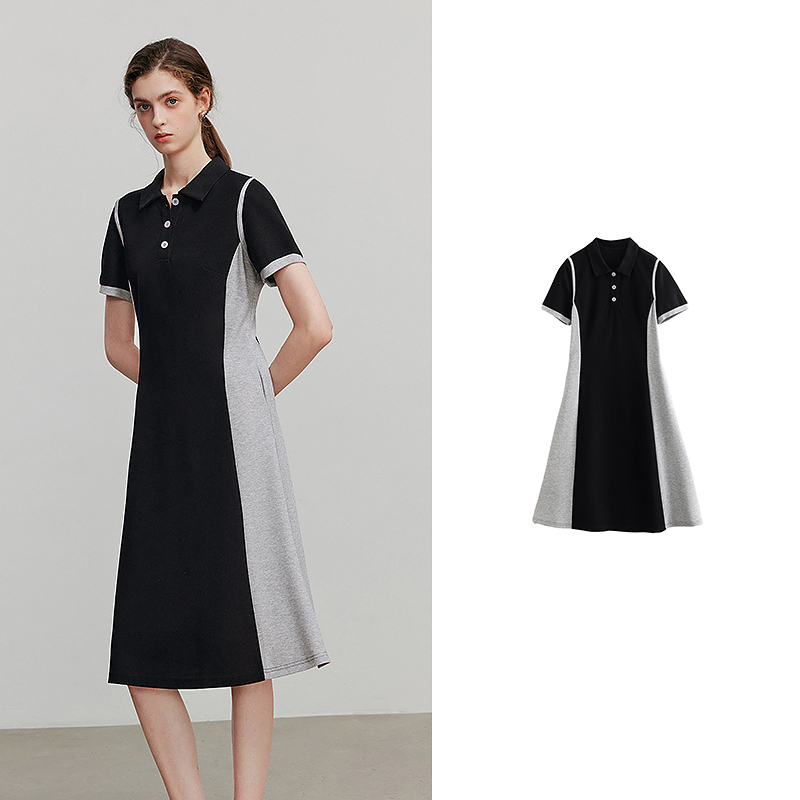 TOYOUTH Women Dress Summer Short Sleeve Splicing Casual Dress 8529066: S / black