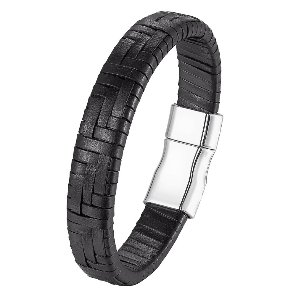 Mannen Mode Gevlochten Armband Mannen Zwart Lederen Armband Legering Gesp Mannen Sieraden Gesp: 3