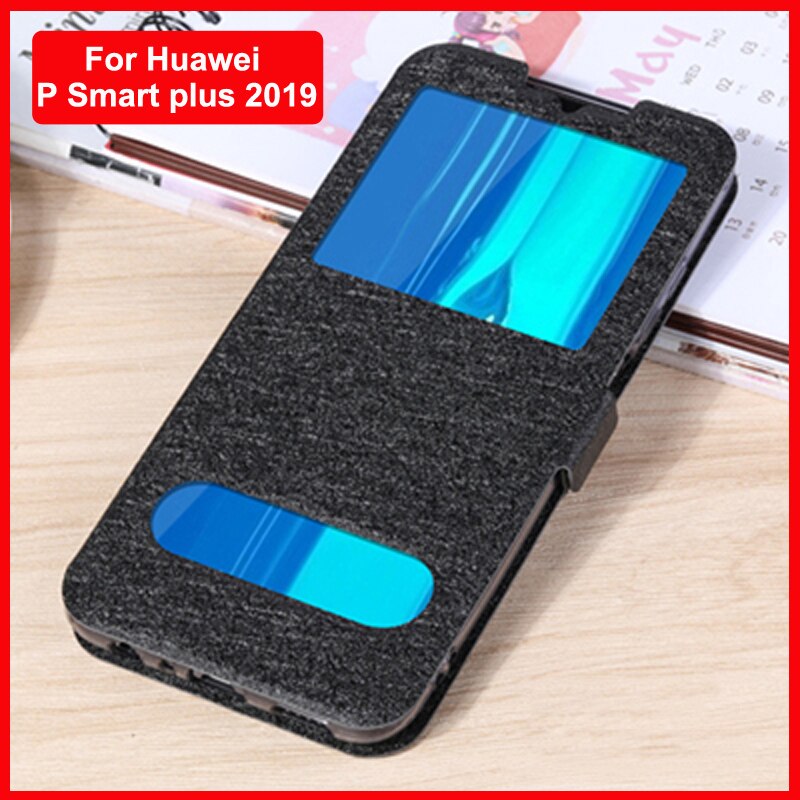 Per Huawei P Smart più 2019 caso di vibrazione del cuoio + TPU shell finestra aperta coperchio della batteria del telefono PSmartplus 2019 posteriore coperchio della custodia per armi