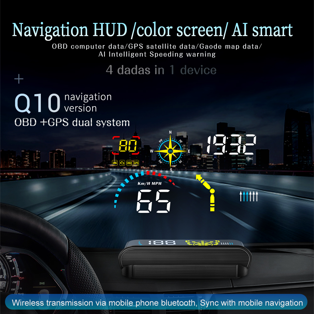 Universal GPS Navigation HUD Projector On Car Glass Digital Car Speedometer Head Up Display OBD2 Water &amp; Oil Temp RPM Auto Alarm