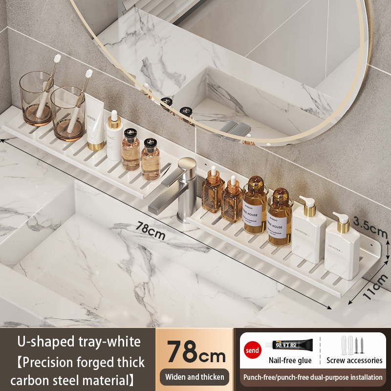 Bathroom U-Shaped Rack Wall Mount Floating Shelf Over Sink Organizer Wash Basin Groove Rack Punch-Free Storage Accessories: light yellow