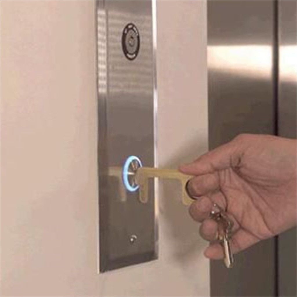 3pcs Hygiene Hand Antimicrobial Brass EDC No contact Door Opener Stylus Portable Press Elevator Tool Door Handle Key contactless