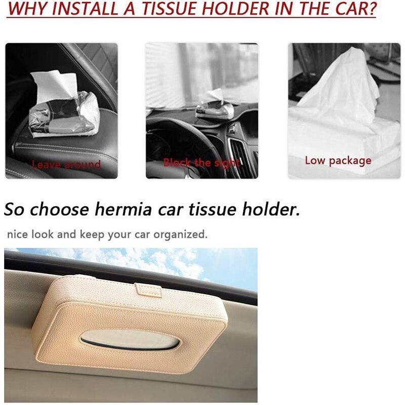 Luxe leren auto zonneklepbeugel, ophangbeugel voor autostoelrug, multifunctionele tissuehoes met een tissuevervanger