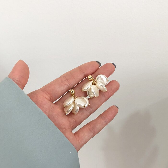 Acryl schelp clip oorbellen zonder gaatjes voor vrouwen, barokke platte parels zonder gaatjes