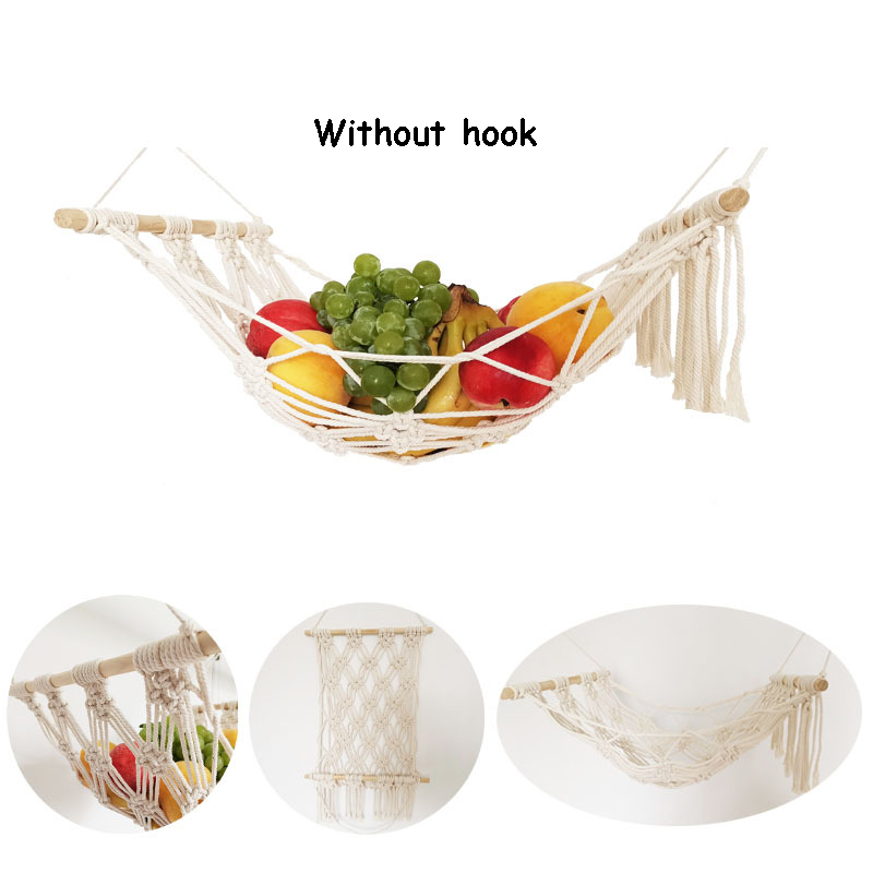 Hamac à fruits, gain de place, légumes, banane, porte-fruits, filet avec crochet pour suspendre le panier pour armoire, décor de cuisine nordique Boho: Beige flowers 48cm