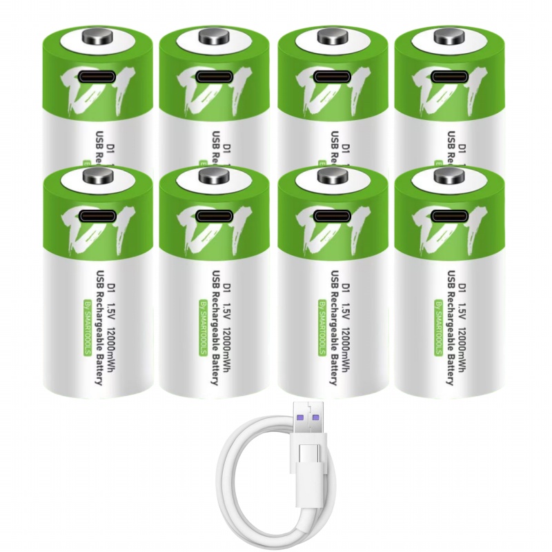 1.5V LR20 12000mWh D Size Rechargeable Lithium Battery with Type-C charging cable, For Flashlight,Gas stoves and Water Heaters