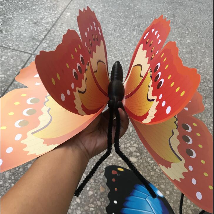 Mariposa decorativa de plástico grande de varios colores, capa simple/doble, de lugar al aire libre, escenario, boda, artesanía de manualidades de centro comercial, 5 uds., 40cm: double layer