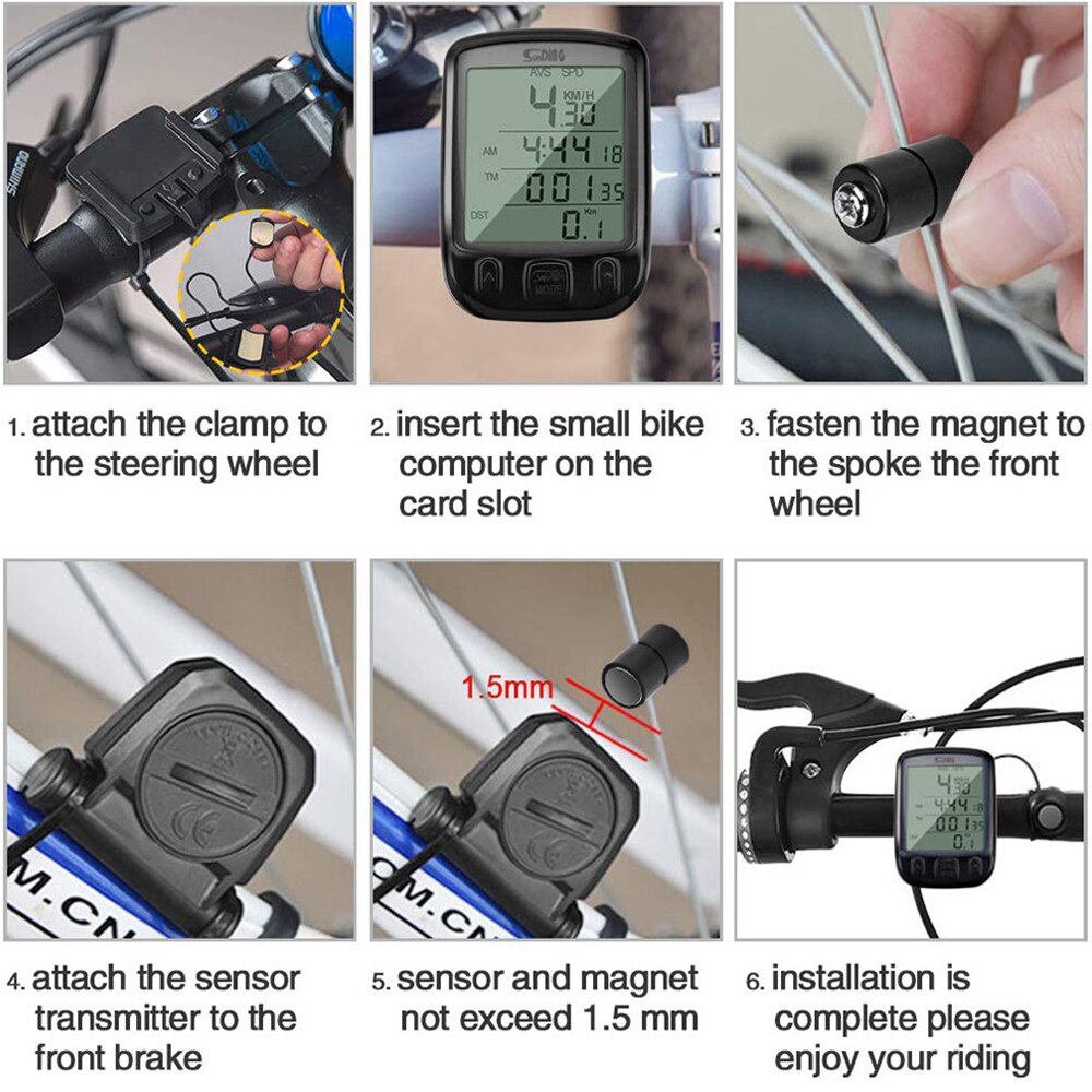 Compteur de vitesse de vélo lumineux tachymètre de vélo étanche multi-fonction rétro-éclairage vélo compteur de vitesse affichage odomètre tachymètre