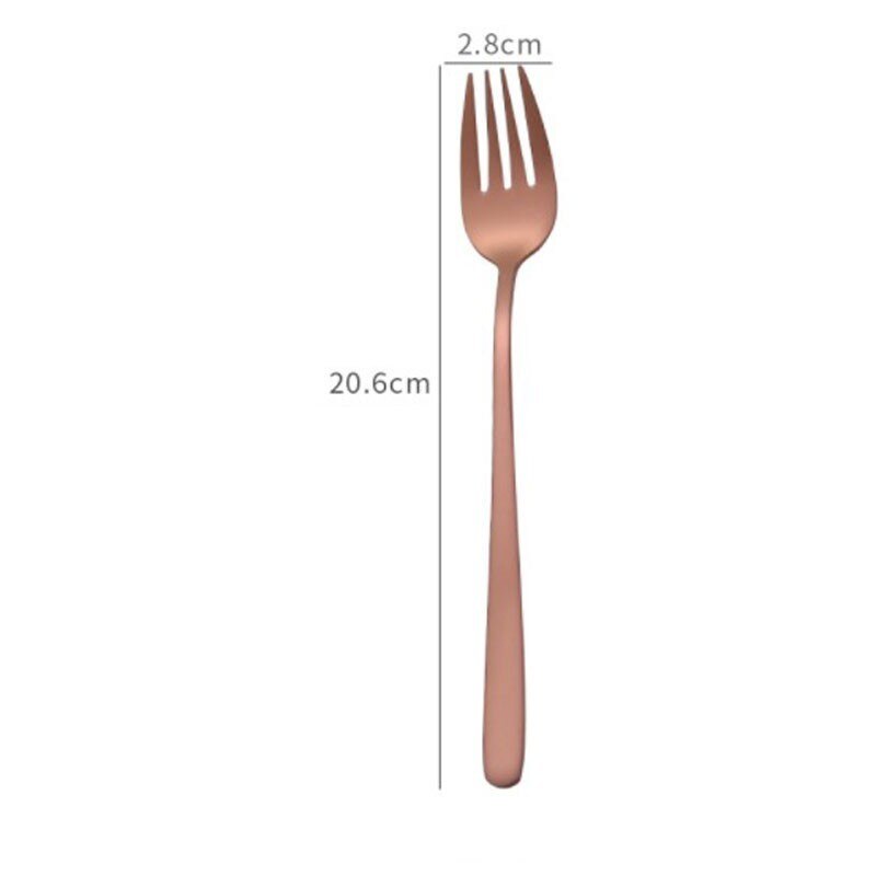 304 Stainless Steel Colourful Dessert Fork Long Handle Gold Korea Dinner Fork Set For Hotel Party With Long Handle: Rose Gold