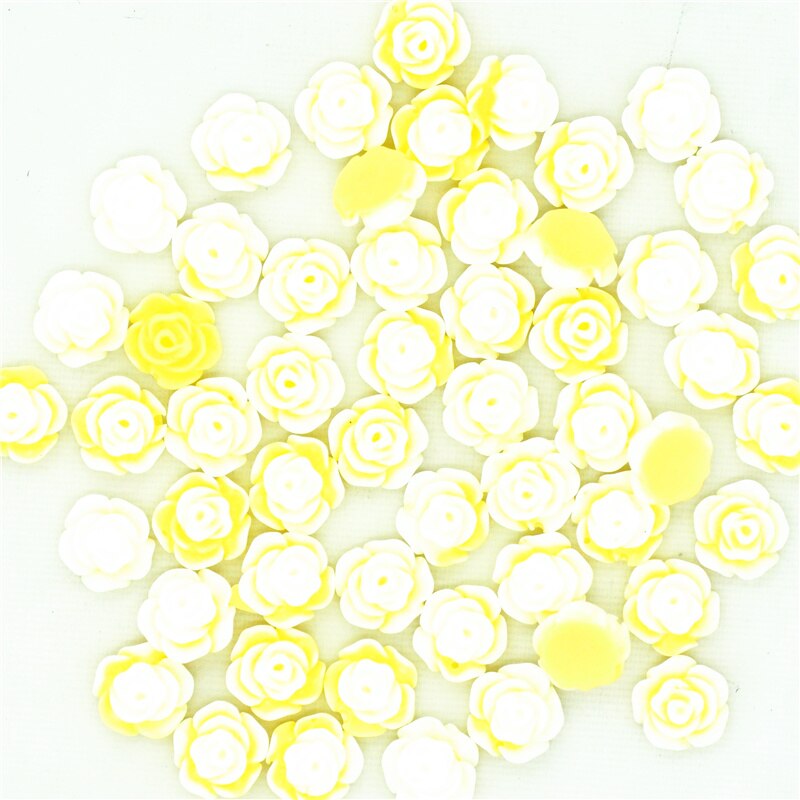 50 stks 7mm Wit-Geel Twee-Kleur Resin Plaksteen Bloemen | Nail Art Decoratie Miniaturen | Hars bloemen