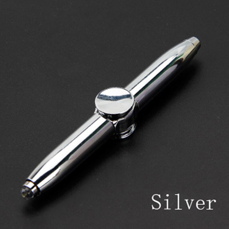 Gold Metal Fidget Spinner Pen Multi-Function Gyroscope Decompression Ball Point Pen LED Light Pens For school&Office Supplies: Silver