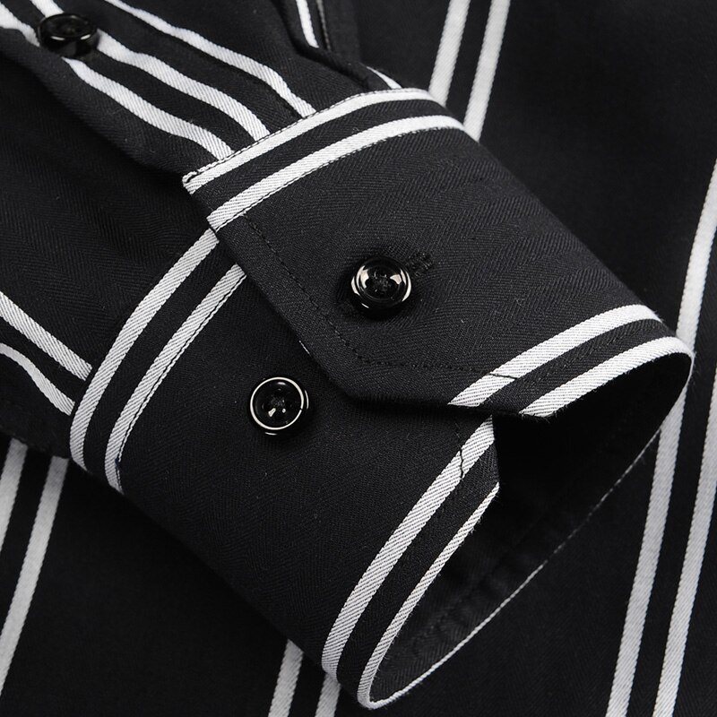 England Style Men's Button-down Striped Dress Shirts Pocket-less Long Sleeve Casual Standard-fit Cotton Shirt