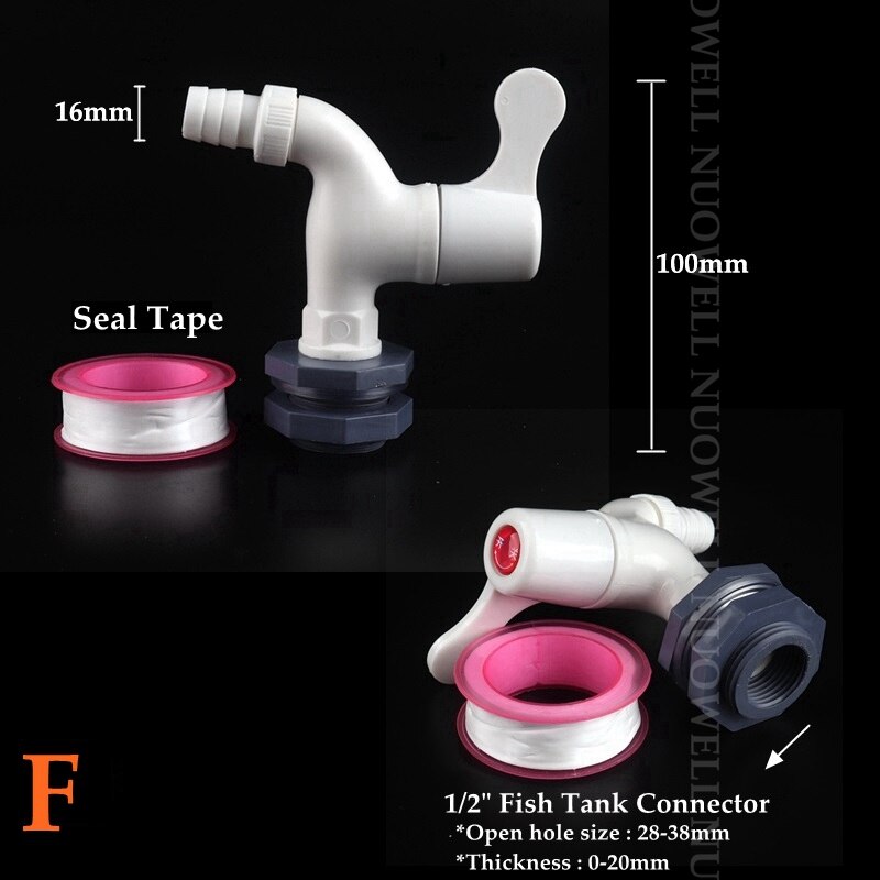 1pcs 1/2&quot;3/4&quot;Fish Tank Tap Adapter Assembly Drainage Faucet Plastic Male Thread Water Tape Accessory Aquarium Water Tap Fittings: F(1l2in faucet)