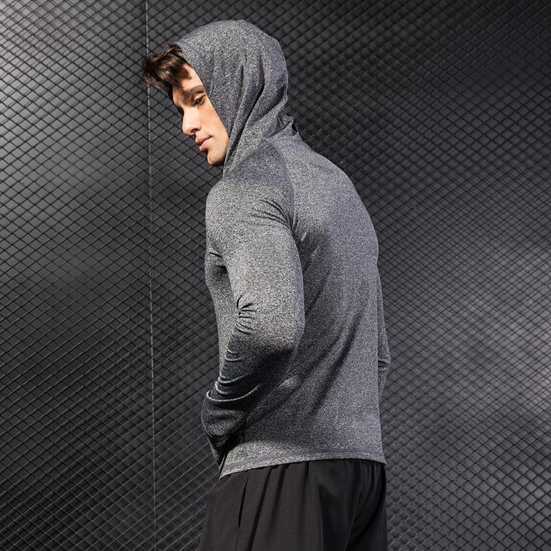 Winter Hooded Compression Sports Jacket Men Shirt Zipper Gym Clothing Men Sportswear Gym Fitness Black Running Jacket