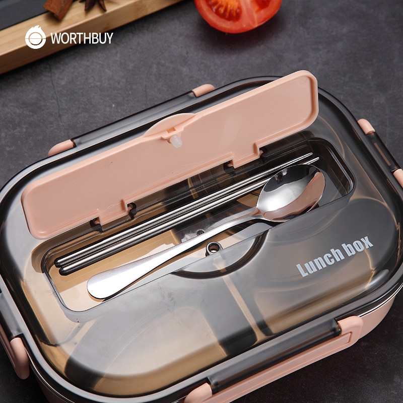 WORTHBUY Japanese Kids Lunch Box With Tableware Bowl 304 Stainless Steel Food Container With Compartments Microwave Bento Box