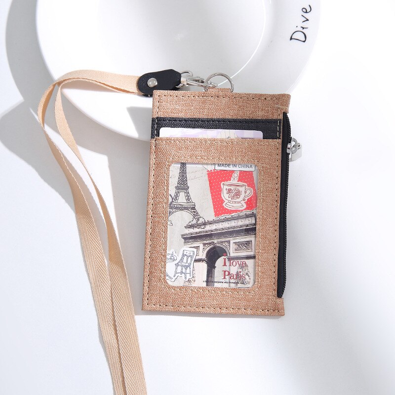 Personeel Bus Pass Card Sleeve Case Pu Leather Wallet Type Id-kaart Naam Badge Houder Met Neck Strap Lanyard Badge