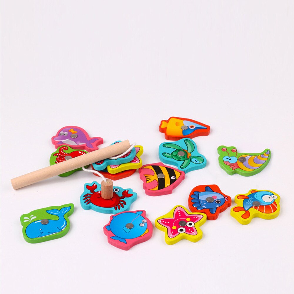 15Pcs Game Educatief Outdoor Speelgoed Vis Houten Magnetische Vissen Speelgoed Set Vis Ouder-kind Uitwisseling Interactieve Speelgoed Juguetes