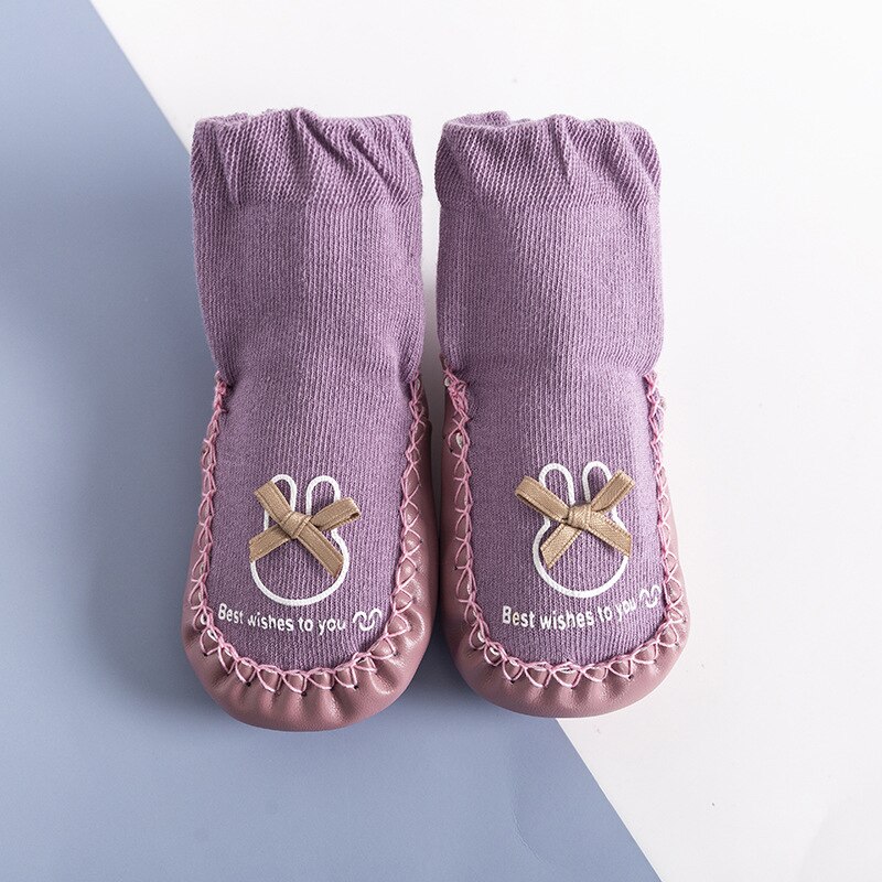 Infantil do bebê quente outono meia antiderrapante da criança menina menino chão casa sapatos meias de algodão tricô solas macias bebê andando pé meias: Purple / 12.5CMFor 12-24Month