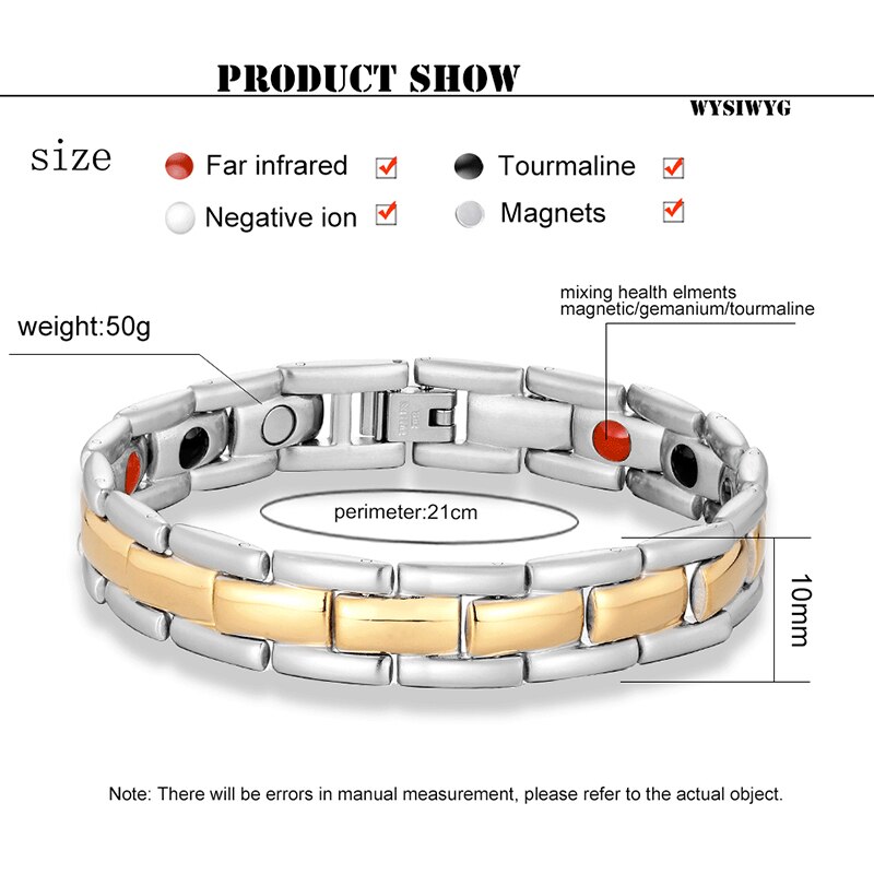 Gezondheid Energie Mannelijke Rvs Golden Magnetische Armband Vrouwen Anion Germanium Energie Armband Armband