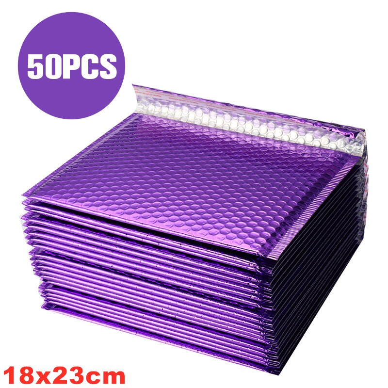 10/30/50 Stks/partij Kleurrijke Schuim Envelop Tassen Zelf Seal Mailers Enveloppen Met Bubble Mailing Zak pakketten Zakken: Purple18x23cm 50Pcs