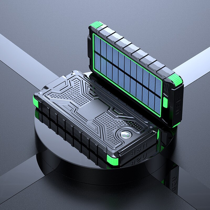 Cargador Solar portátil de 20000mAh para iPhone 11, Samsung S20, Xiaomi, Banco de energía con linterna y brújula para acampar: green