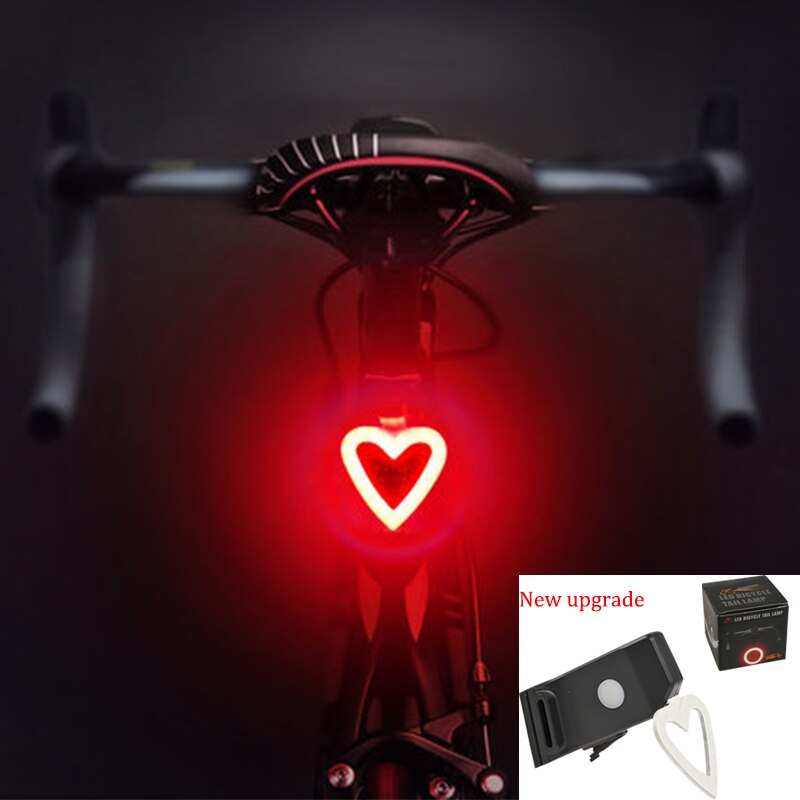 Cykel lys usb genopladeligt cykel lys led lampe lommelygte hale bageste cykellys til mtb sadelpind cykeltilbehør: Hjerte form