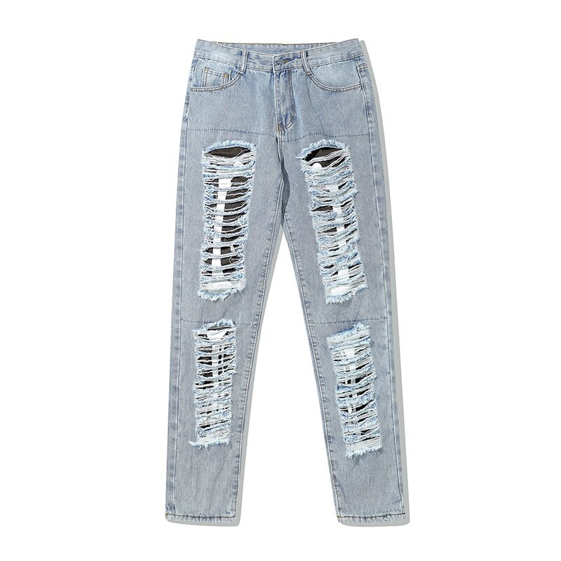 High Street Ripped Holes Jeans Pants Streetwear Skeleton Printed Washed Denim Trousers For Couples Hip Hop Loose Fit